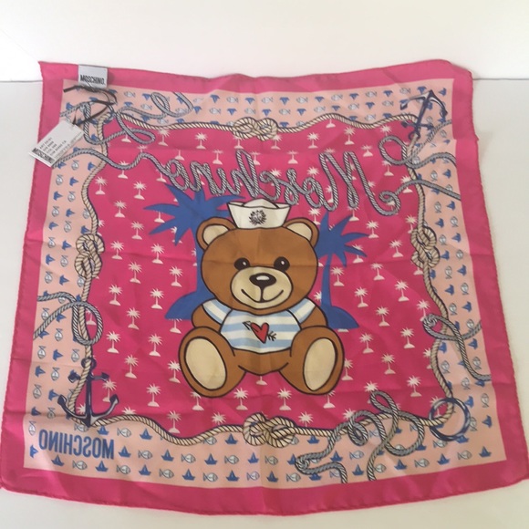 Moschino Silk Scarf Sailor Teddy Bear Pink NWT - Picture 7 of 11